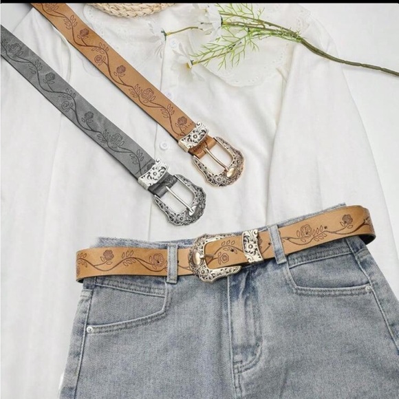 Vintage Embossed Floral Buckle Belt - Picture 11 of 12